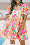 KaleaBoutique Floral Puff Sleeve Collar Buttoned Babydoll Dress - KaleaBoutique.com