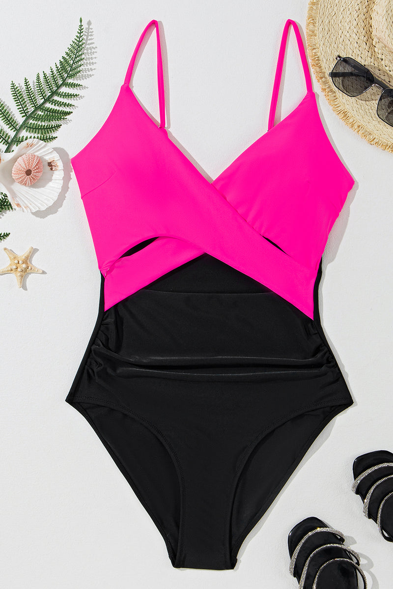 KaleaBoutique Beautiful Eye-Catching Crossover Colorblock Cutout One Piece Swimsuit