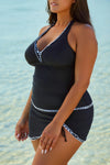 KaleaBoutique Stylish Contrasting Trim Royal Blue Halter Tankini Top with Swimsuit Skirt Tankini Set - KaleaBoutique.com