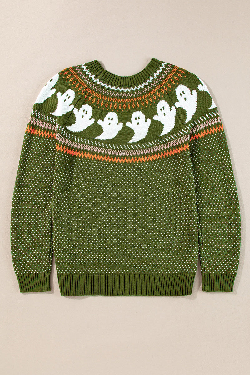 KaleaBoutique Halloween Ghost Pattern Drop Shoulder Sweater - KaleaBoutique.com