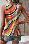 KaleaBoutique Stylish Wavy Striped Buttoned V Neck Tank Top - KaleaBoutique.com