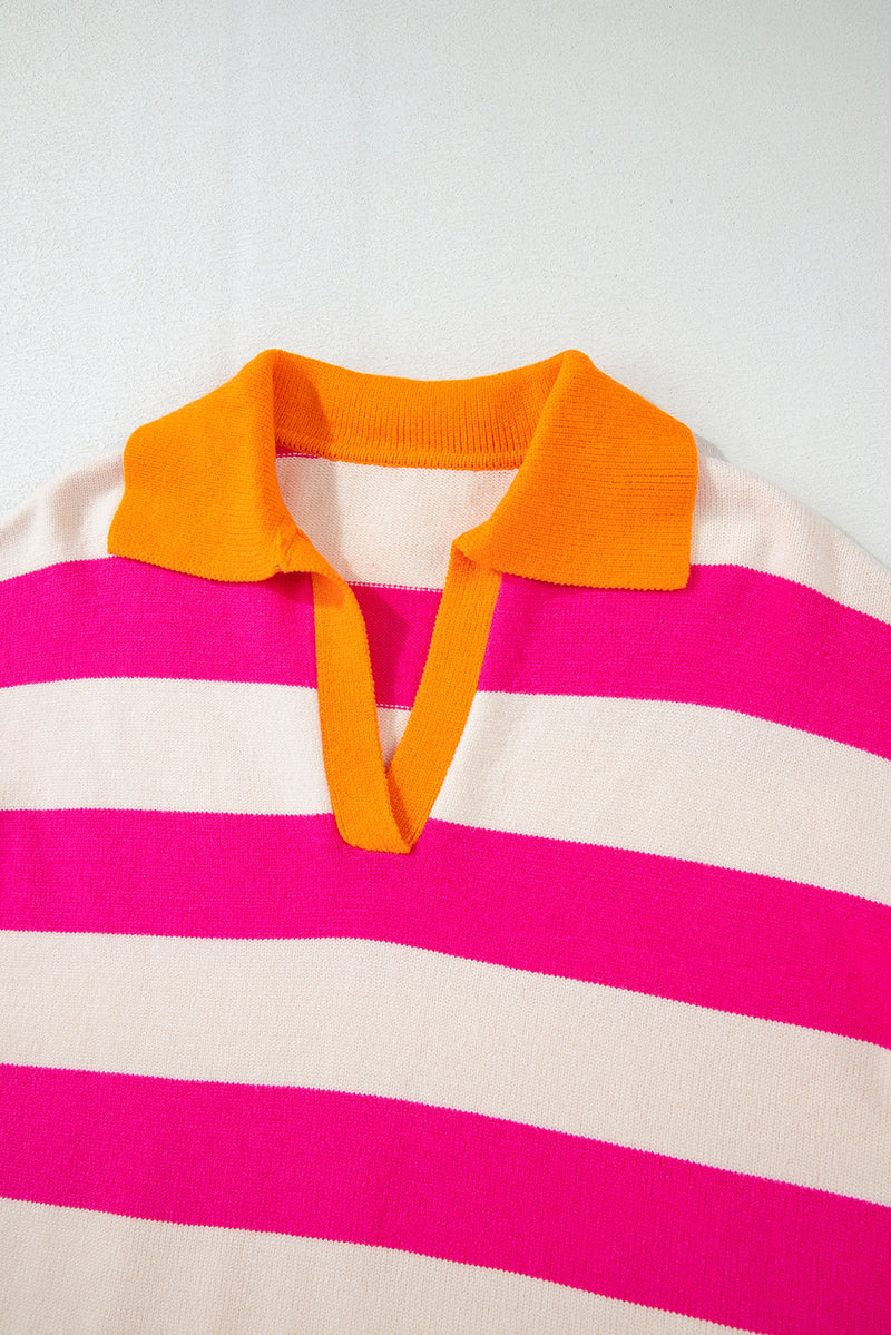 KaleaBoutique Color Block Collared V Neck Drop Shoulder Sweater - KaleaBoutique.com