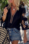 KaleaBoutique Bohemian Floral Embroidered V Neck Blouse - KaleaBoutique.com