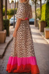 KaleaBoutique Leopard Colorblock Patchwork Bubble Sleeve Maxi Dress - KaleaBoutique.com