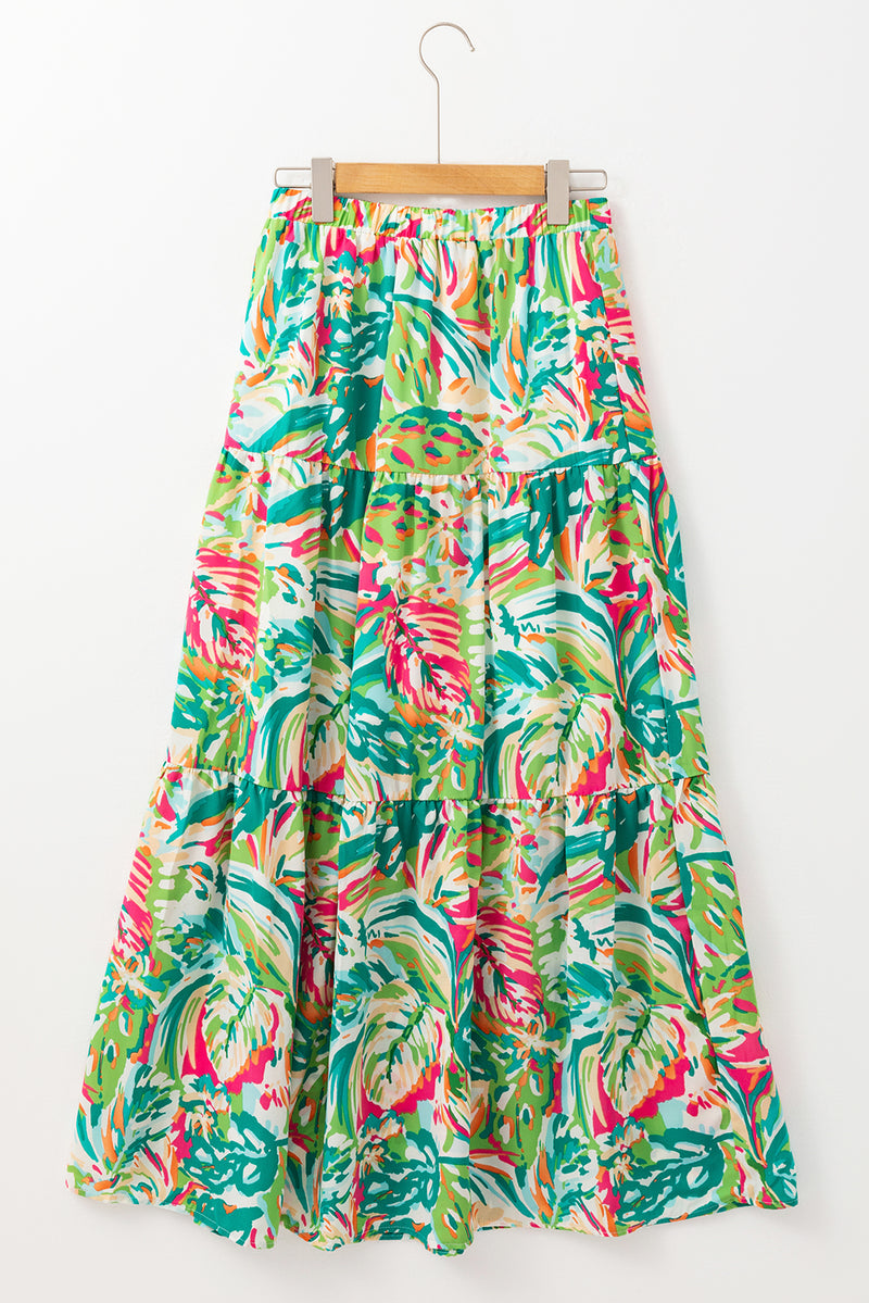 KaleaBoutique Abstract Printed High Waist Tiered Maxi Skirt - KaleaBoutique.com