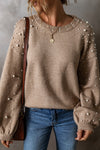 KaleaBoutique Pearled Drop Shoulder Round Neck Sweater - KaleaBoutique.com