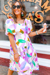 KaleaBoutique Abstract Print Puff Sleeve Smocked Back Midi Dress - KaleaBoutique.com