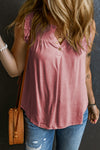 Button Split Neck Ruffled Trim Tank Top - KaleaBoutique.com