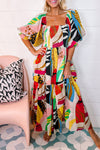 KaleaBoutique Square Neck Smocked Abstract Print Boho Maxi Dress - KaleaBoutique.com