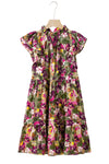 KaleaBoutique Floral Print Ruched Flutter Sleeve Frilled Neck Mini Dress - KaleaBoutique.com