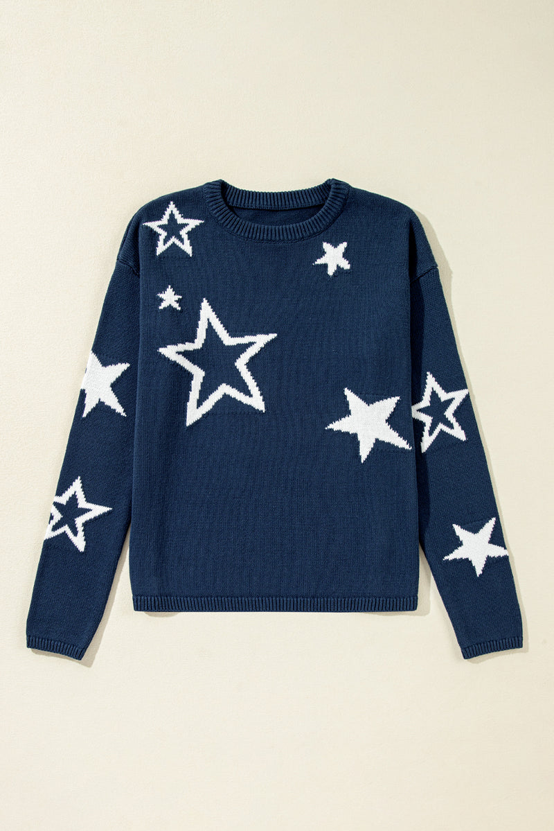 KaleaBoutique Star Pattern Drop Shoulder Knitted Sweater - KaleaBoutique.com