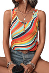 Wavy Striped Buttoned V Neck Tank Top - KaleaBoutique.com