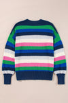 KaleaBoutique Rainbow Striped Crew Neck Drop Shoulder Sweater - KaleaBoutique.com