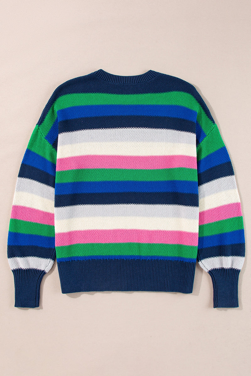 KaleaBoutique Rainbow Striped Crew Neck Drop Shoulder Sweater - KaleaBoutique.com