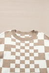 KaleaBoutique Checkered Print Drop Shoulder Round Neck Sweater - KaleaBoutique.com