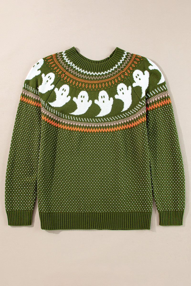 KaleaBoutique Halloween Ghost Pattern Drop Shoulder Sweater - KaleaBoutique.com