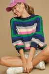 KaleaBoutique Rainbow Striped Crew Neck Drop Shoulder Sweater - KaleaBoutique.com