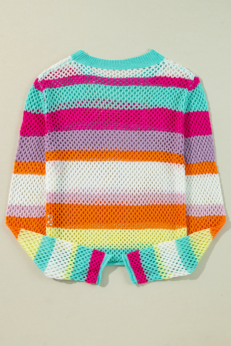 KaleaBoutique Colorblock Patchwork Knit Crochet Eyelet Sweater - KaleaBoutique.com