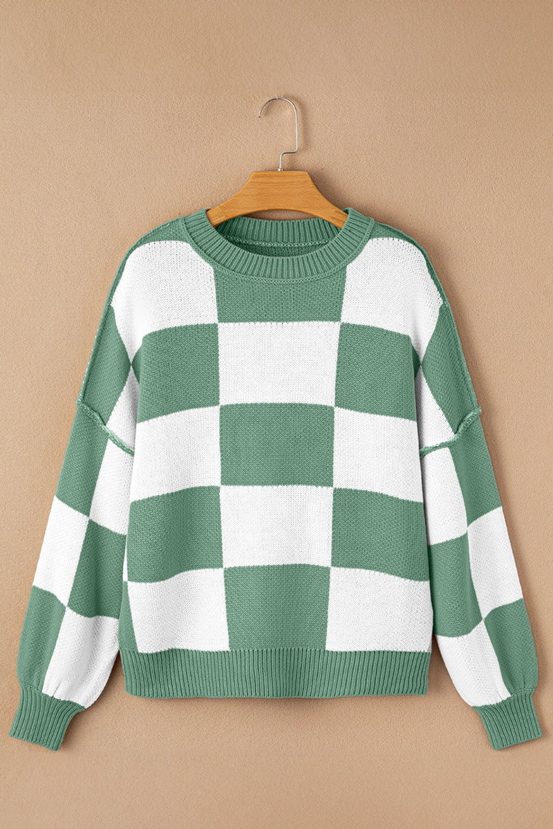 KaleaBoutique Checkered Bishop Sleeve Sweater - KaleaBoutique.com