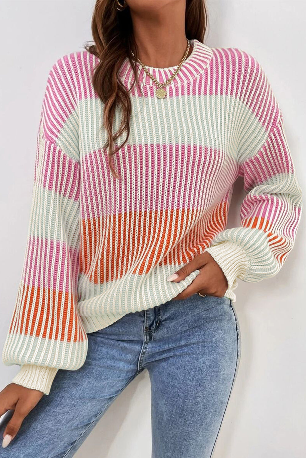 KaleaBoutique Colorblock Textured Knit Bubble Sleeve Sweater - KaleaBoutique.com