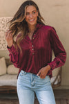 KaleaBoutique Frilled Neck Buttoned Front Velvet Top - KaleaBoutique.com