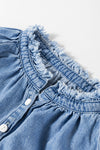 KaleaBoutique Frilled Raw Hem Half Buttoned Denim Top - KaleaBoutique.com