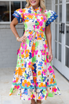 KaleaBoutique Ricrac Trim Flutter Sleeve Buttoned Floral Maxi Dress - KaleaBoutique.com