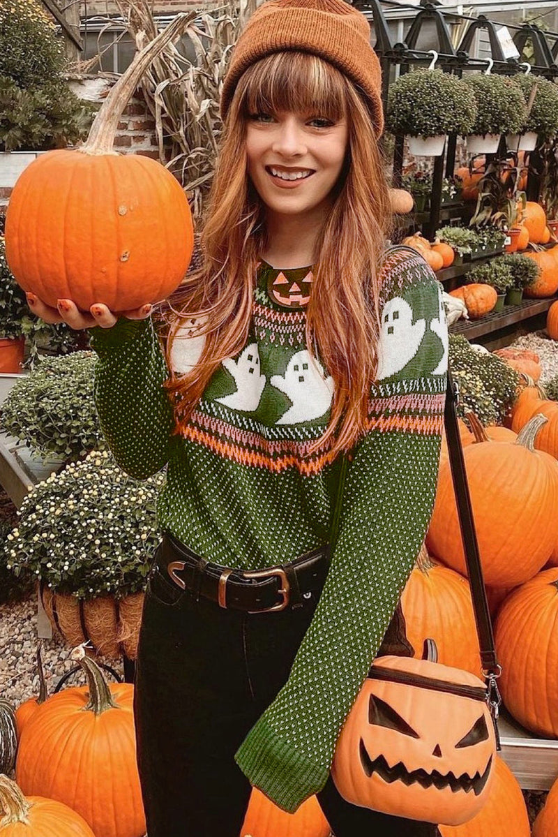 KaleaBoutique Halloween Ghost Pattern Drop Shoulder Sweater - KaleaBoutique.com