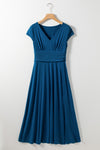 KaleaBoutique Short Sleeve Shirred High Waist V Neck Maxi Dress - KaleaBoutique.com