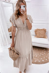 KaleaBoutique Lace V Neck Ruffled Sleeve Empire Waist Dress - KaleaBoutique.com