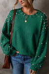 KaleaBoutique Pearled Drop Shoulder Round Neck Sweater - KaleaBoutique.com