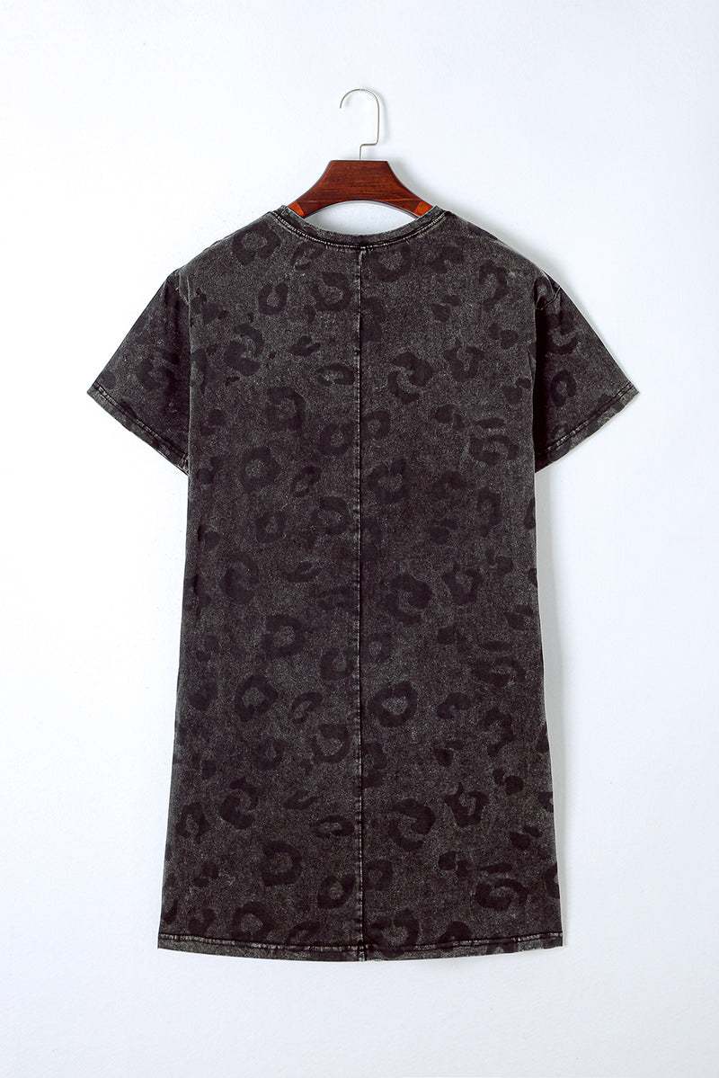 KaleaBoutique Stunning Vintage Washed Leopard T-Shirt Dress with Pockets - KaleaBoutique.com