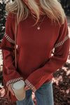 KaleaBoutique Color Contrast Trim Drop Shoulder Crew Neck Sweater - KaleaBoutique.com