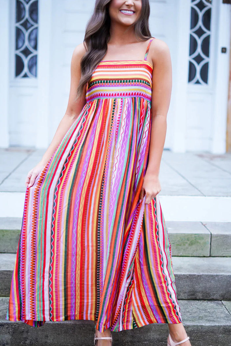 KaleaBoutique Striped Thin Straps Smocked Back Boho Maxi Dress - KaleaBoutique.com