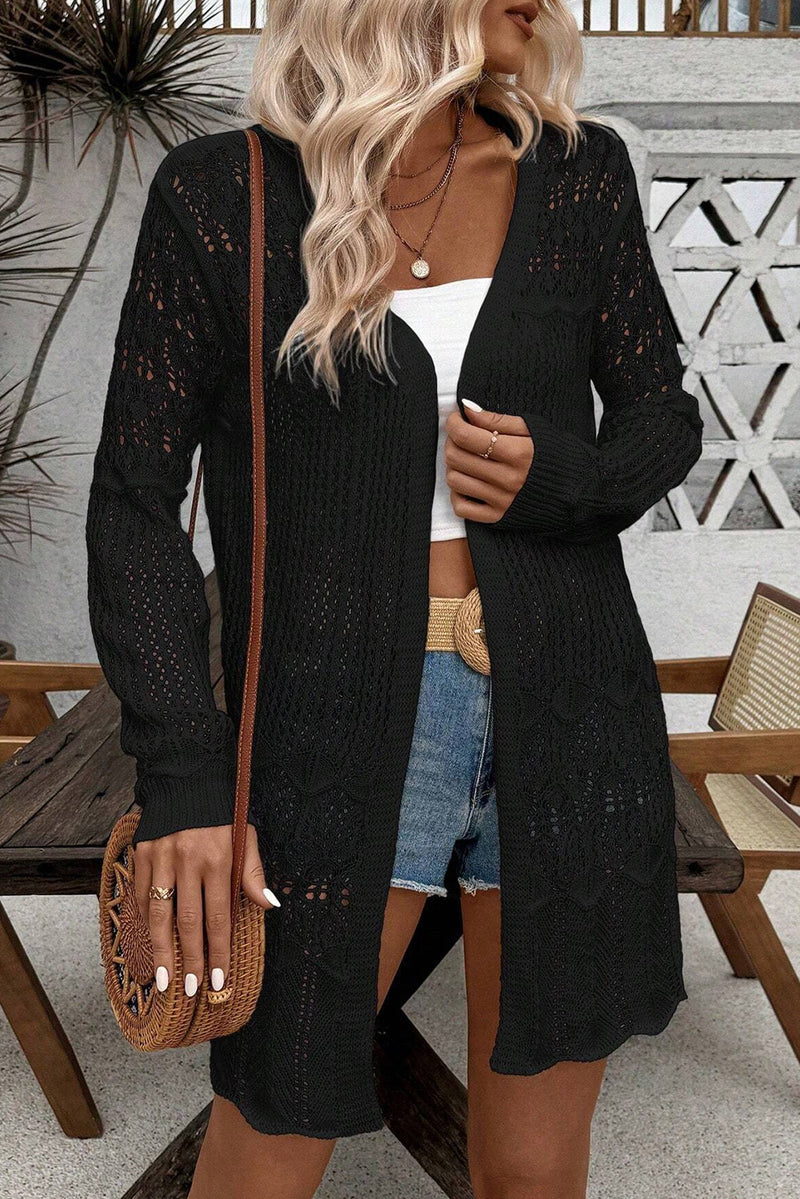 Crochet Hollow Out Open Front Cardigan - KaleaBoutique.com