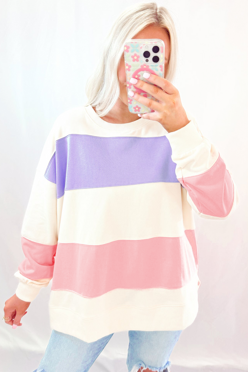 KaleaBoutique Colorblock Patchwork Drop Shoulder Crewneck Sweatshirt - KaleaBoutique.com