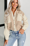 KaleaBoutique Houndstooth Corduroy Patchwork Flap Pocket Shacket - KaleaBoutique.com