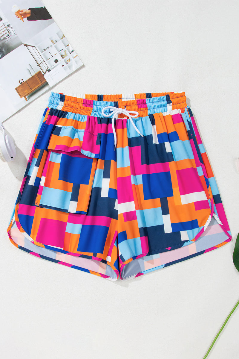 KaleaBoutique Stylish Geometric Printed Drawstring Waist Beach Shorts with Pockets - KaleaBoutique.com