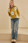 KaleaBoutique Daisy Floral Knitted Round Neck Sweater - KaleaBoutique.com