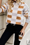 KaleaBoutique Checkered Ribbed Edge O Neck Drop Shoulder Sweater - KaleaBoutique.com