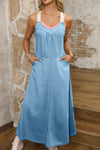 KaleaBoutique Contrast Straps Pocketed Long Chambray Dress - KaleaBoutique.com