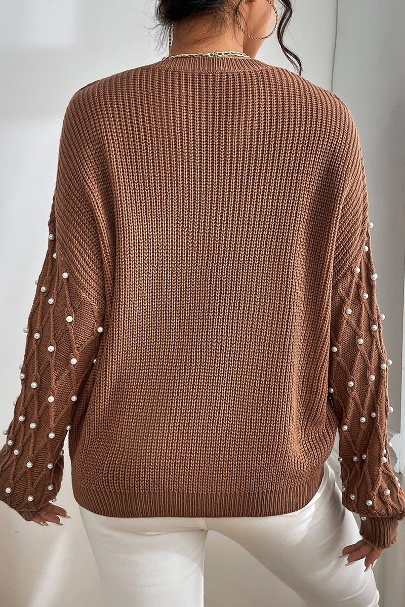 KaleaBoutique Beaded Drop Shoulder Round Neck Sweater - KaleaBoutique.com