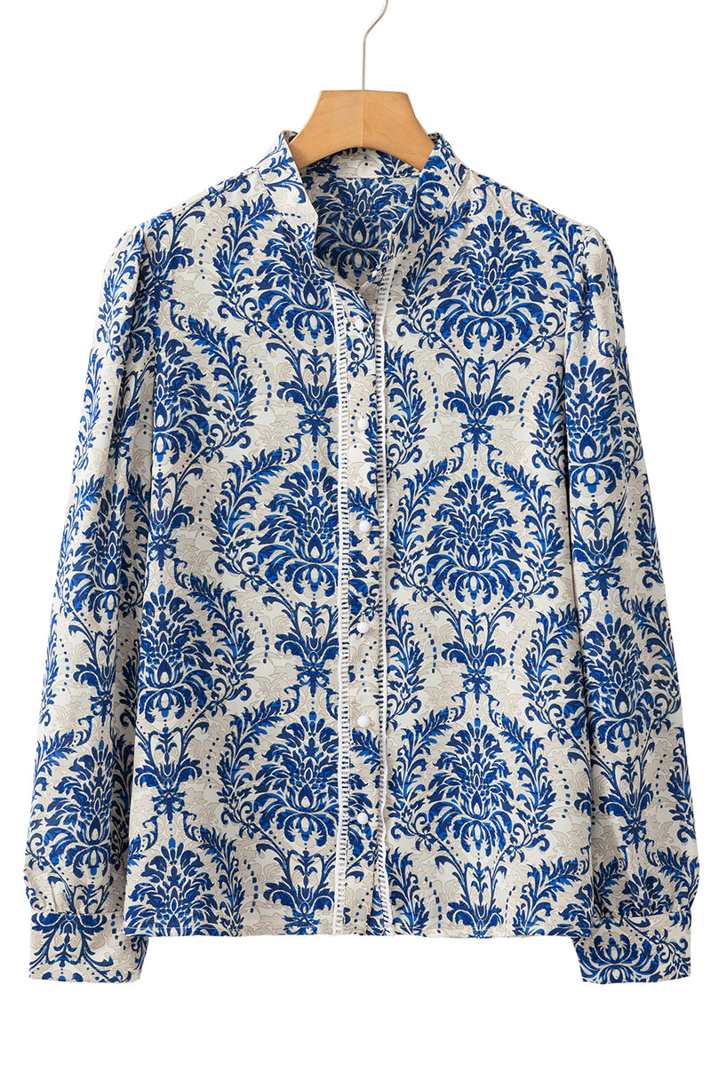 KaleaBoutique Bohemian Printed Bishop Sleeve Lace Shirt - KaleaBoutique.com