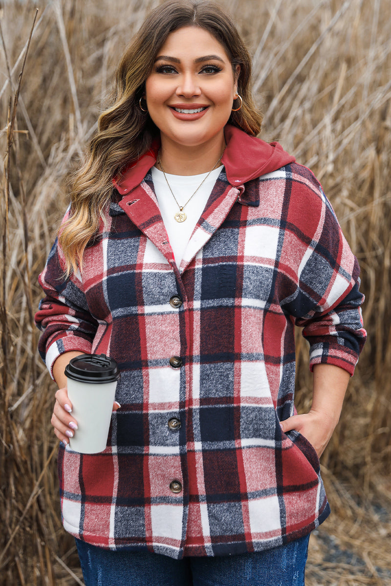 KaleaBoutique Plus Size Plaid Button up Hooded Jacket - KaleaBoutique.com