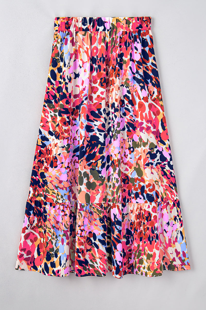 KaleaBoutique Abstract Floral Print Ruffled High Waist Maxi Skirt - KaleaBoutique.com