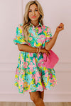 KaleaBoutique Floral Puff Sleeve Collar Buttoned Babydoll Dress - KaleaBoutique.com