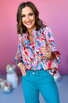 KaleaBoutique Stylish Abstract Print Frilly Neck Ruffled Sleeve Blouse - KaleaBoutique.com