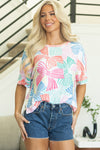 KaleaBoutique Stylish Bowknot Printed Waffle Crewneck Loose Short Sleeve Top - KaleaBoutique.com