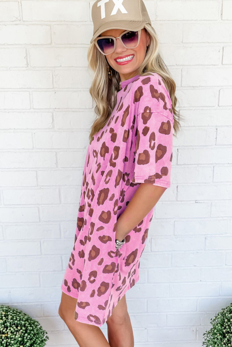 Leopard Mineral Wash Side Pocket Shift Mini Dress - KaleaBoutique.com