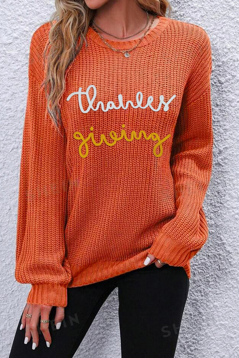 KaleaBoutique Thanksgiving Letter Graphic Crew Neck Sweater - KaleaBoutique.com